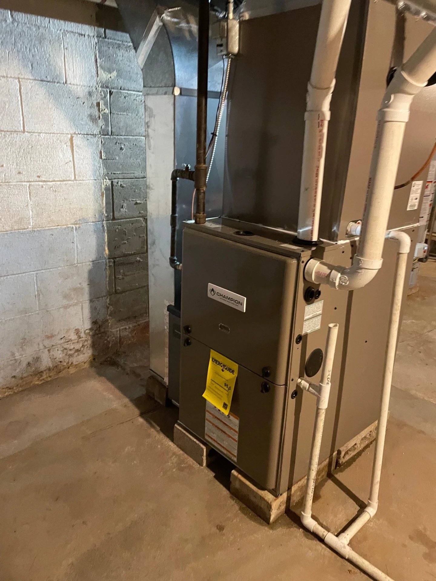High-efficiency furnace installed in a Plainfield basement