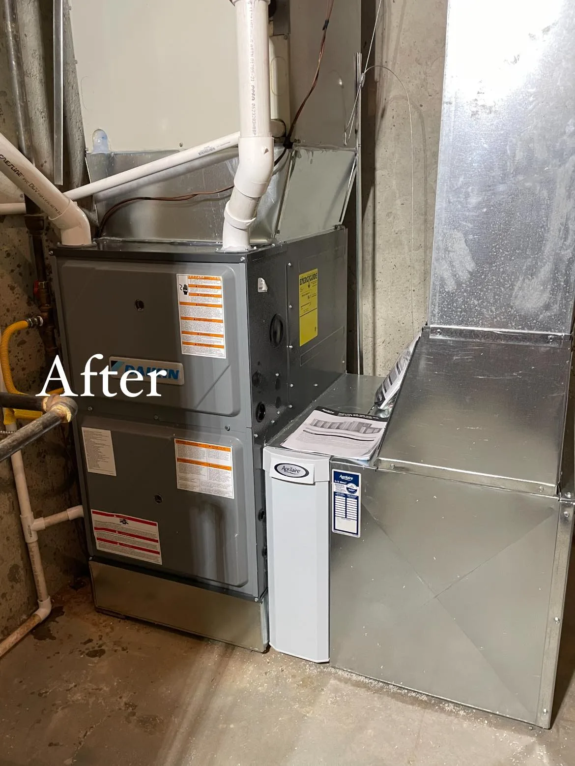 Daikin furnace paired with an AprilAire whole-home humidifier in Plainfield, IN