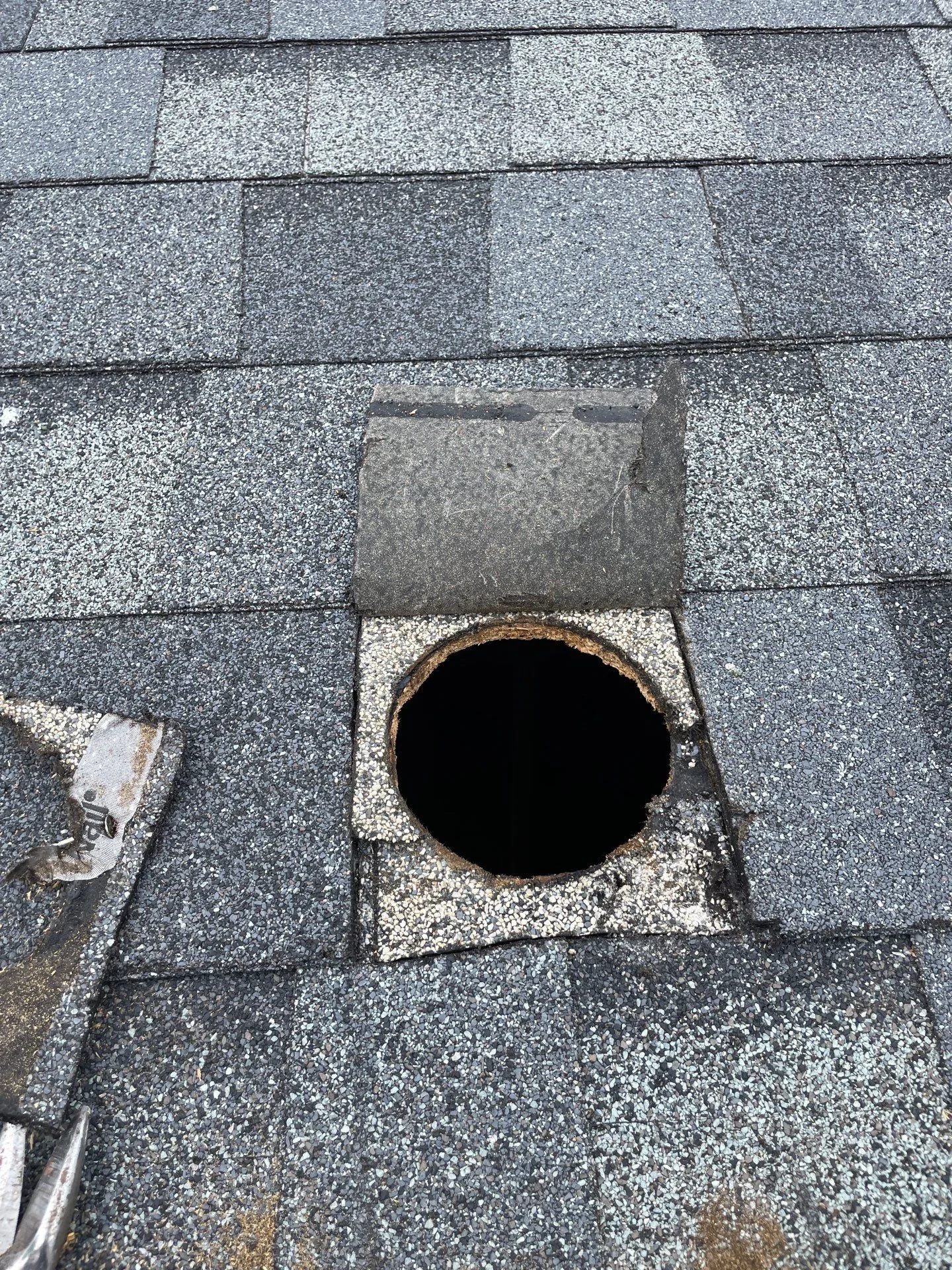 Roof vent opening cut by Polley's Perfect Seasons during a duct cleaning in Plainfield, IN
