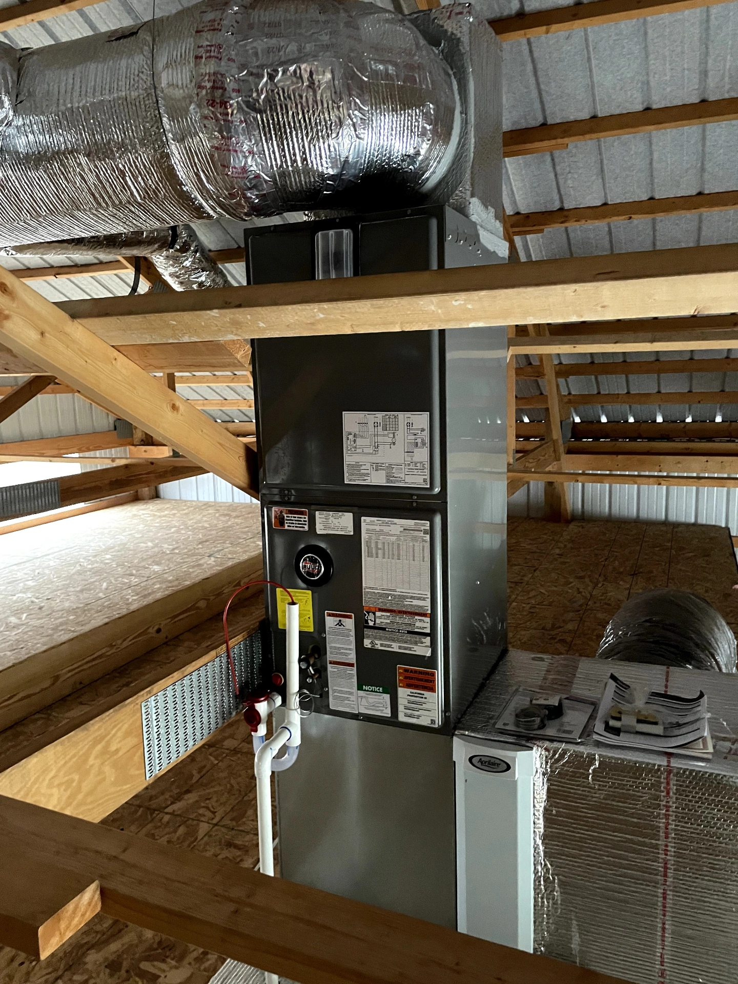 New furnace and insulated flex duct installed in a pole-barn home near Plainfield, IN