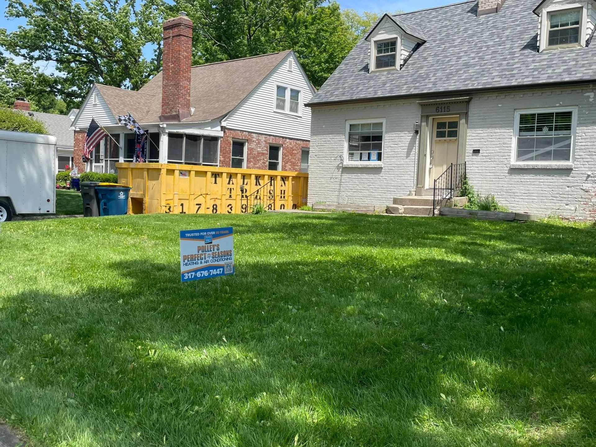 Polley's Perfect Seasons lawn sign in front of a home after a ductless mini split installation in Avon, Indiana